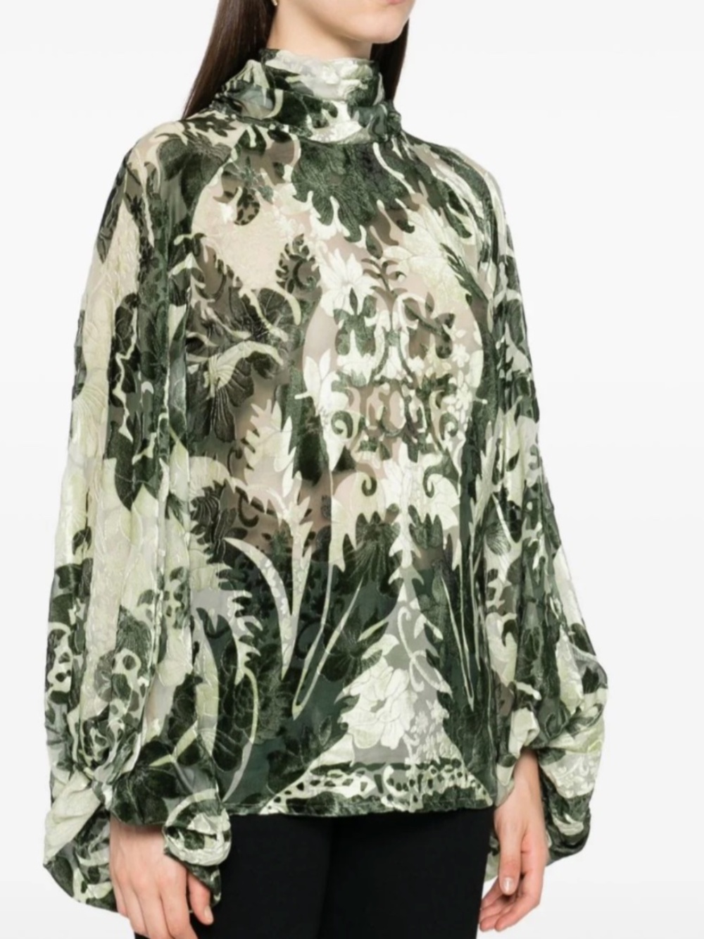 F.R.S For Restless Sleepers Polimnia Green Silk Velvet Scarf Blouse Large Italy - Picture 1 of 14